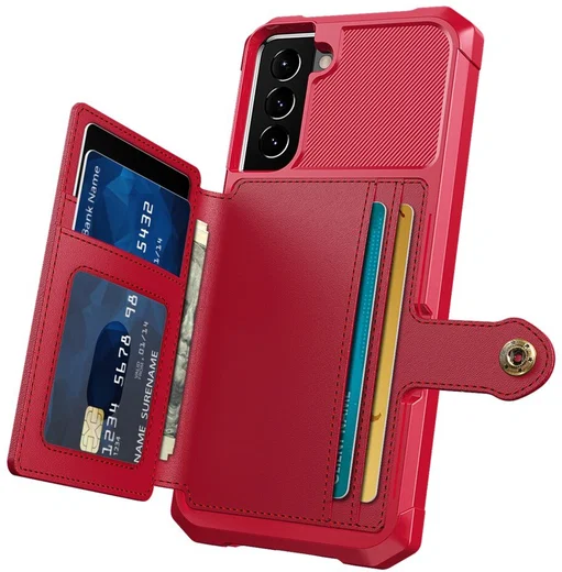 Samsung Galaxy S22 Hoesje 3-in-1 Pasjes Portemonnee Back Cover Rood afbeelding 2