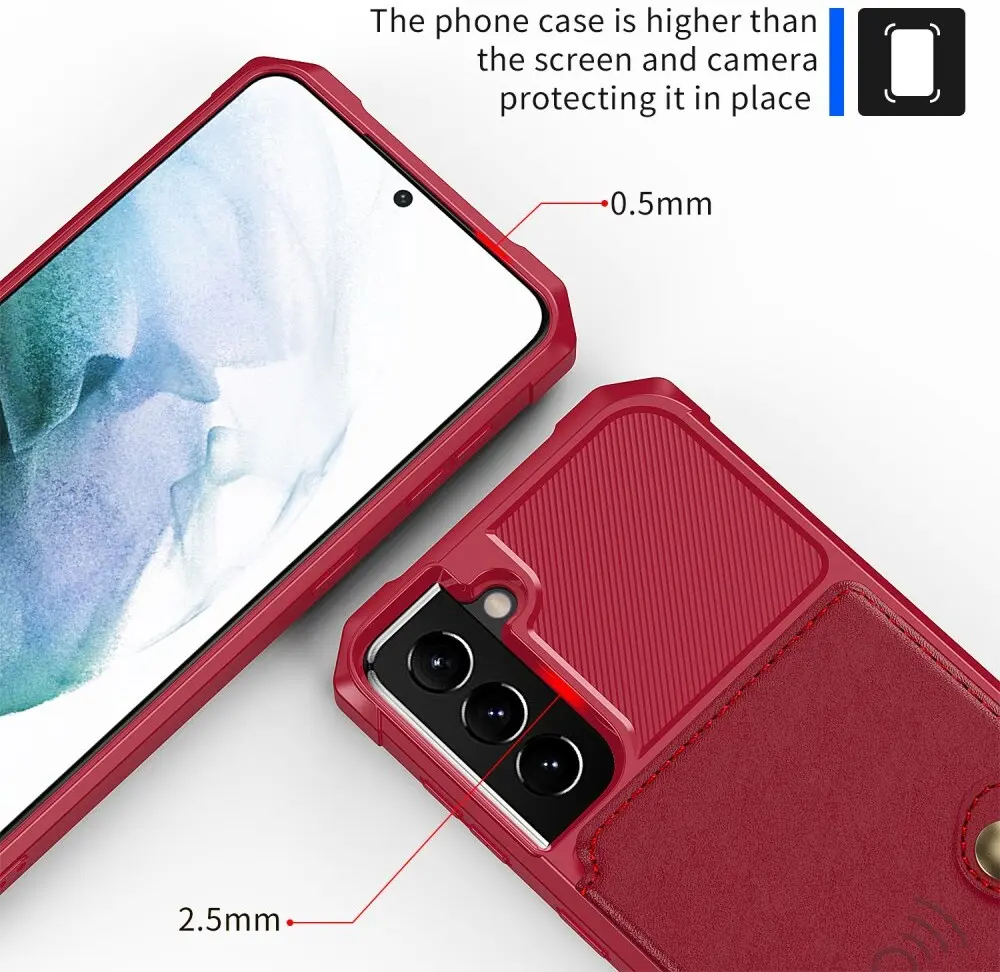 Samsung Galaxy S22 TPU Back Cover met Kunstleren Wallet Rood afbeelding 7