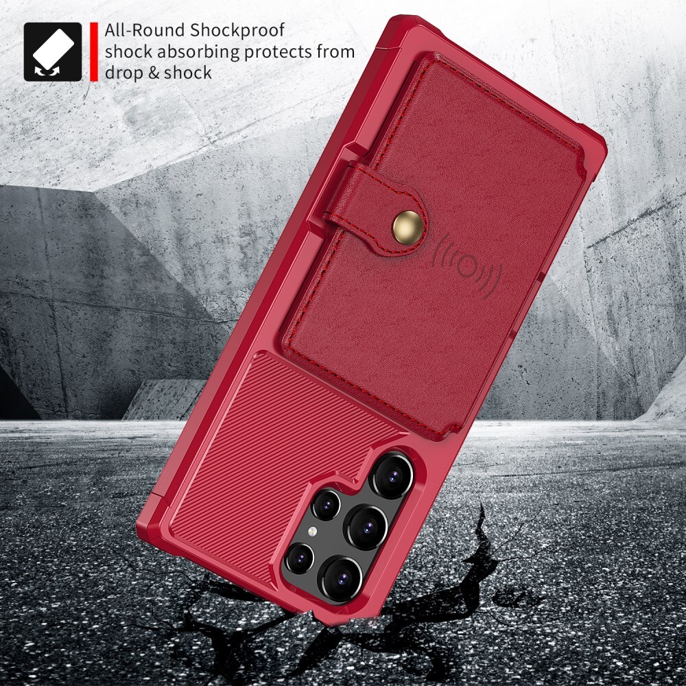 Samsung Galaxy S22 Ultra Hoesje 3-in-1 Pasjes Portemonnee Back Cover Rood afbeelding 3