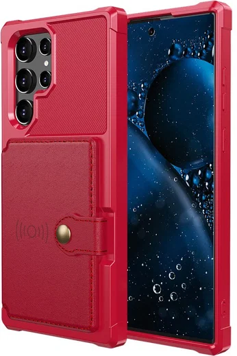 Samsung Galaxy S22 Ultra Hoesje 3-in-1 Pasjes Portemonnee Back Cover Rood afbeelding 1