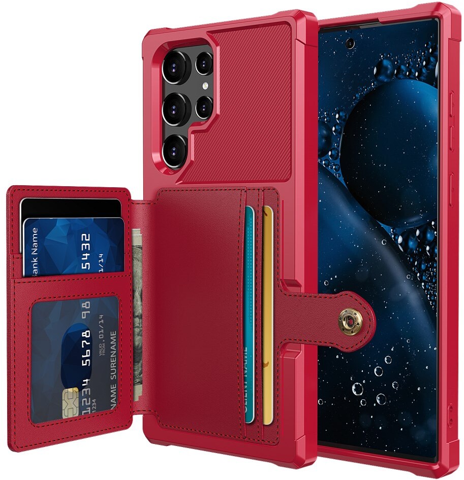 Samsung Galaxy S22 Ultra Hoesje 3-in-1 Pasjes Portemonnee Back Cover Rood afbeelding 2