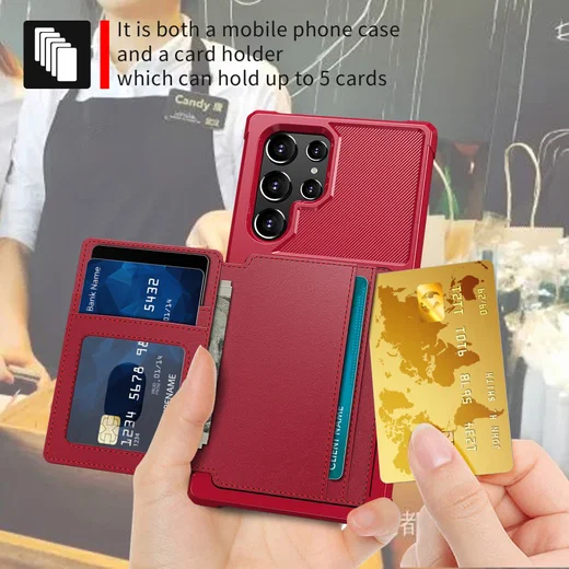 Samsung Galaxy S22 Ultra Hoesje 3-in-1 Pasjes Portemonnee Back Cover Rood afbeelding 4
