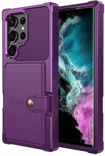 Samsung Galaxy S22 Ultra Hoesje 3-in-1 Pasjes Portemonnee Back Cover Paars afbeelding 2