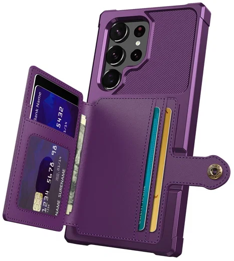Samsung Galaxy S22 Ultra Hoesje 3-in-1 Pasjes Portemonnee Back Cover Paars afbeelding 3