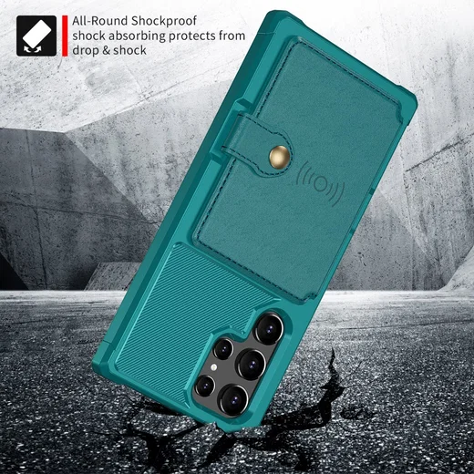 Samsung Galaxy S22 Ultra Hoesje 3-in-1 Pasjes Portemonnee Back Cover Groen afbeelding 3