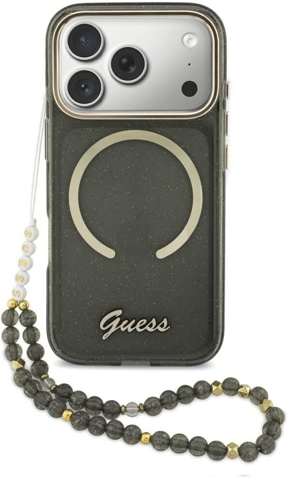 Guess Apple iPhone 17 Pro Hoesje MagSafe met Kralen Koord Zwart afbeelding 1