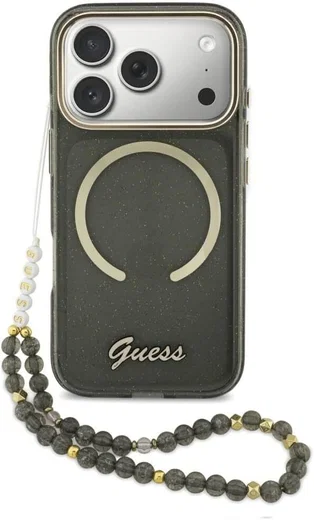 Guess Apple iPhone 17 Pro Hoesje MagSafe met Kralen Koord Zwart afbeelding 1