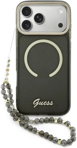 Guess Apple iPhone 17 Pro Max Hoesje MagSafe met Kralen Koord Zwart afbeelding 1