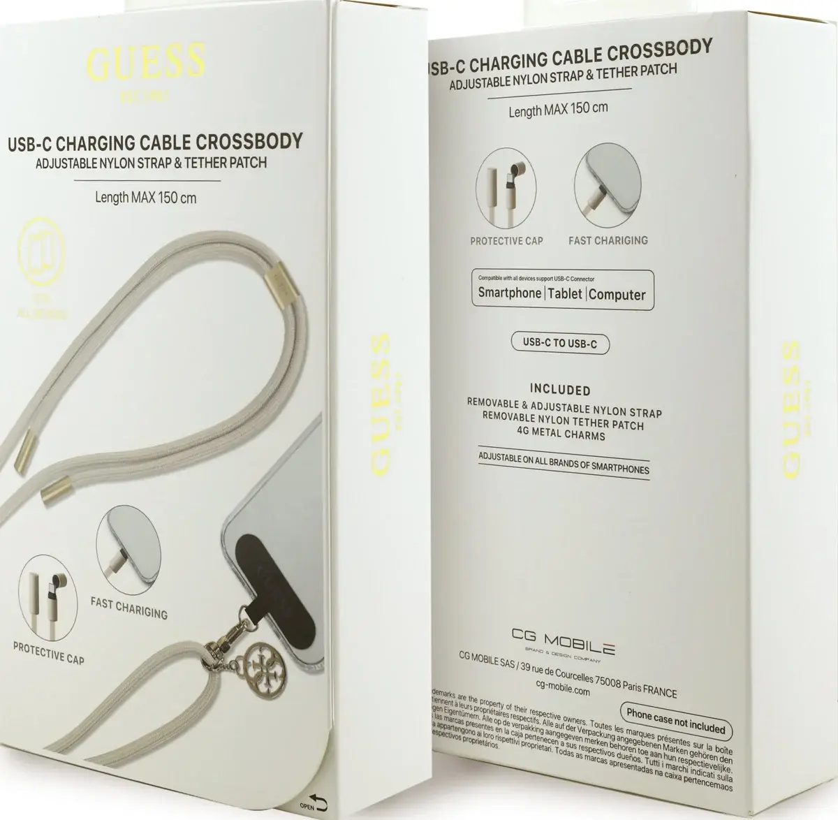 Guess Cords & Straps Telefoonkoord Universeel met Oplaadkabel Goud Beige afbeelding 4