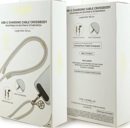 Guess Cords & Straps Telefoonkoord Universeel met Oplaadkabel Goud Beige afbeelding 4