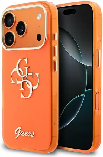 Guess Apple iPhone 17 Pro Max Hoesje Hard Case 4G Script Logo Oranje afbeelding 1