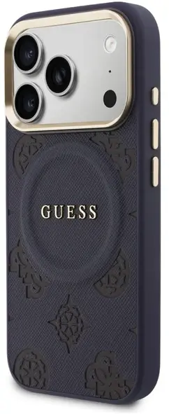 Guess Peony Hot Stamp iPhone 17 Pro Hoesje MagSafe Back Cover Blauw afbeelding 2