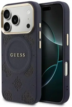 Guess Peony Hot Stamp iPhone 17 Pro Hoesje MagSafe Back Cover Blauw