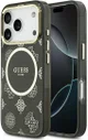 Guess Peony Hot Stamp iPhone 17 Pro Hoesje MagSafe Back Cover Goud Zwart