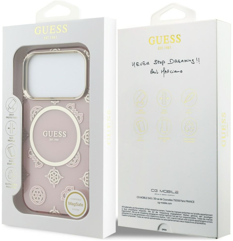 Guess Peony Hot Stamp iPhone 17 Pro Hoesje MagSafe Back Cover Goud Roze afbeelding 8