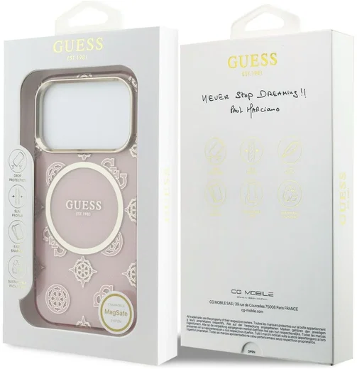 Guess Peony Hot Stamp iPhone 17 Pro Hoesje MagSafe Back Cover Goud Roze afbeelding 8