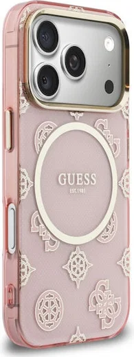 Guess Peony Hot Stamp iPhone 17 Pro Hoesje MagSafe Back Cover Goud Roze afbeelding 4