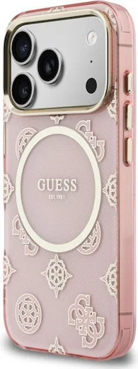 Guess Peony Hot Stamp iPhone 17 Pro Hoesje MagSafe Back Cover Goud Roze afbeelding 2