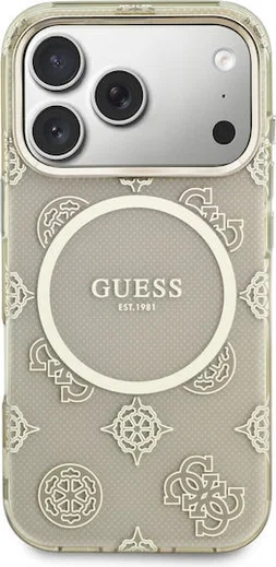 Guess Peony Hot Stamp iPhone 17 Pro Hoesje MagSafe Back Cover Goud Beige afbeelding 3