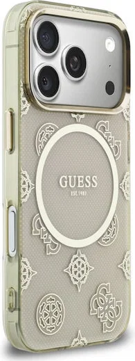 Guess Peony Hot Stamp iPhone 17 Pro Hoesje MagSafe Back Cover Goud Beige afbeelding 4
