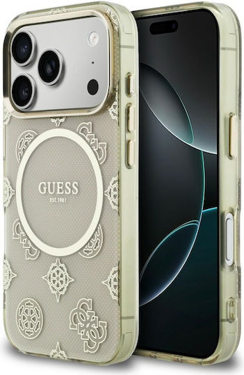 Guess Peony Hot Stamp iPhone 17 Pro Hoesje MagSafe Back Cover Goud Beige afbeelding 1