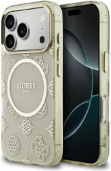 Guess Peony Hot Stamp iPhone 17 Pro Hoesje MagSafe Back Cover Goud Beige afbeelding