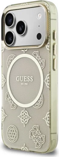Guess Peony Hot Stamp iPhone 17 Pro Hoesje MagSafe Back Cover Goud Beige afbeelding 2