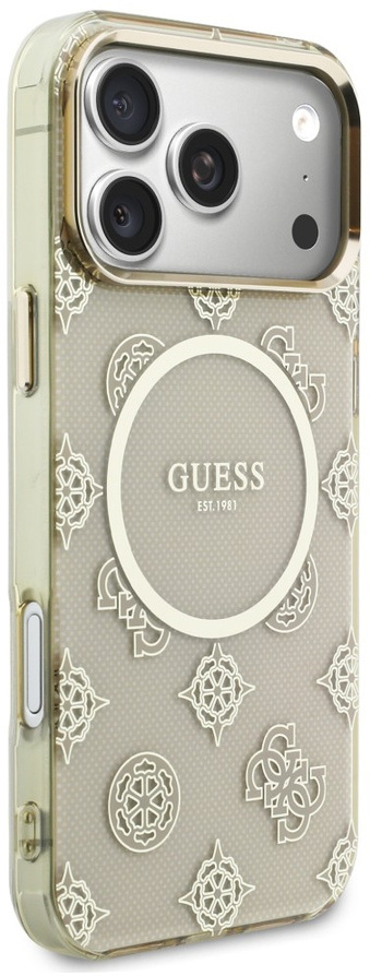 Guess Peony Hot Stamp iPhone 17 Pro Max Hoesje MagSafe Back Cover Goud Beige afbeelding 4