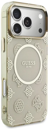 Guess Peony Hot Stamp iPhone 17 Pro Max Hoesje MagSafe Back Cover Goud Beige afbeelding 4