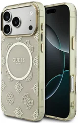 Guess Peony Hot Stamp iPhone 17 Pro Max Hoesje MagSafe Back Cover Goud Beige afbeelding