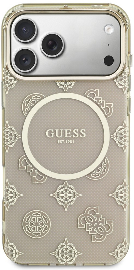 Guess Peony Hot Stamp iPhone 17 Pro Max Hoesje MagSafe Back Cover Goud Beige afbeelding 3
