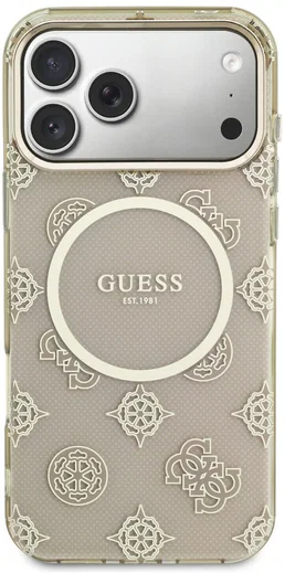 Guess Peony Hot Stamp iPhone 17 Pro Max Hoesje MagSafe Back Cover Goud Beige afbeelding 3