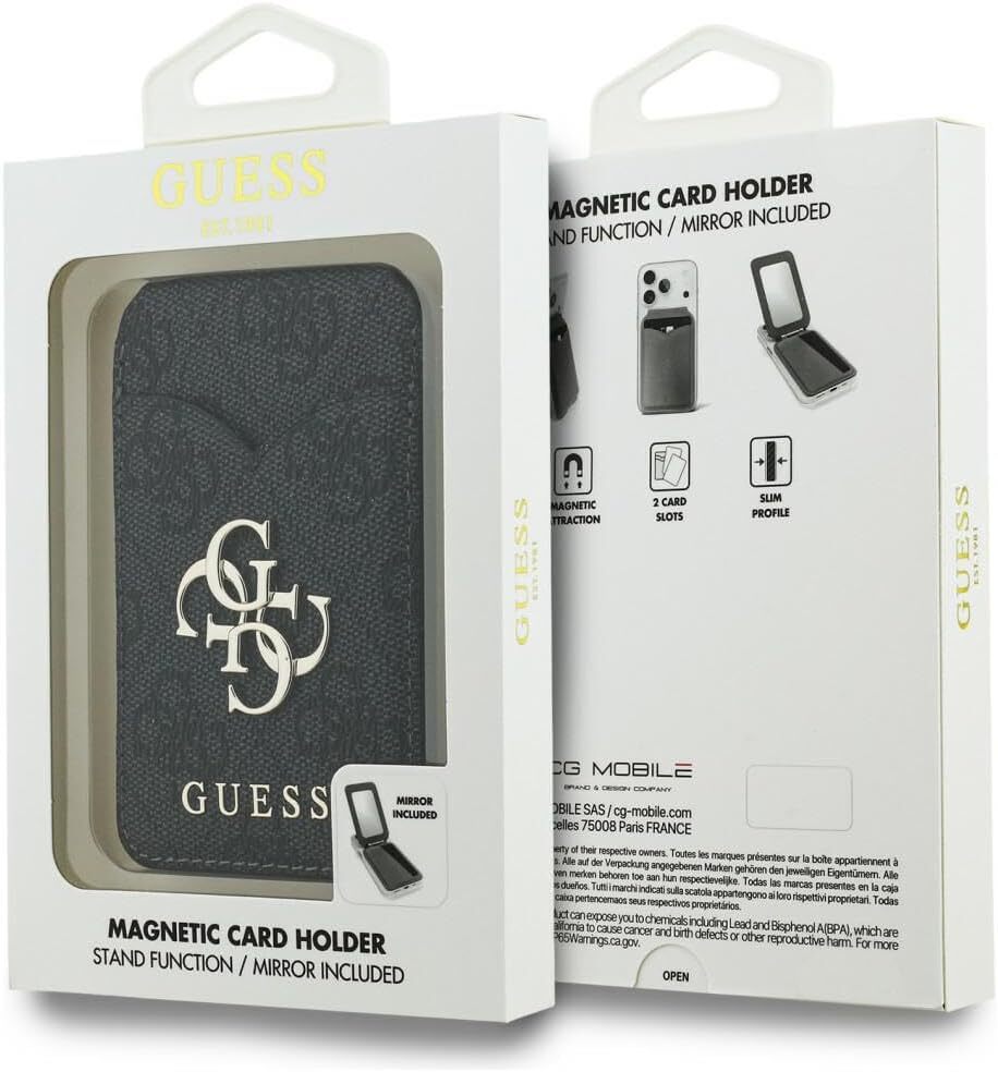 Guess 4G Classic MagSafe Pasjeshouder met Standaard & Spiegel PU-Leer Zwart afbeelding 7