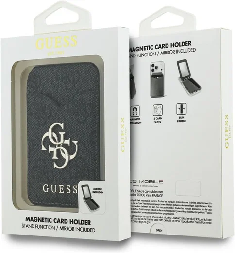 Guess 4G Classic MagSafe Pasjeshouder met Standaard & Spiegel PU-Leer Zwart afbeelding 7