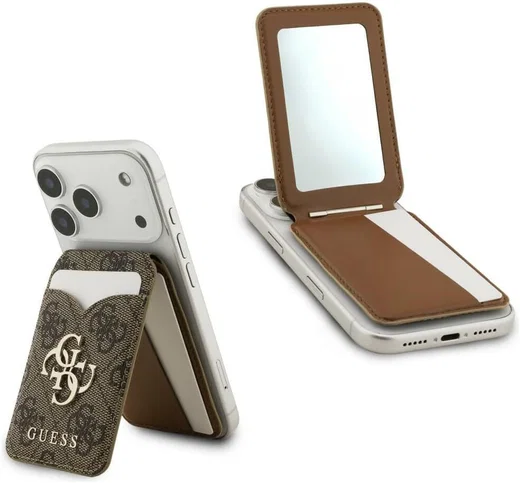 Guess 4G Classic MagSafe Pasjeshouder met Standaard & Spiegel PU-Leer Bruin afbeelding 1