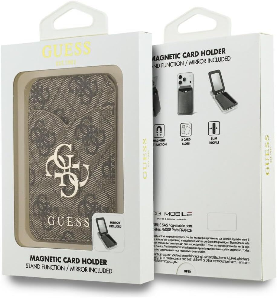Guess 4G Classic MagSafe Pasjeshouder met Standaard & Spiegel PU-Leer Bruin afbeelding 7