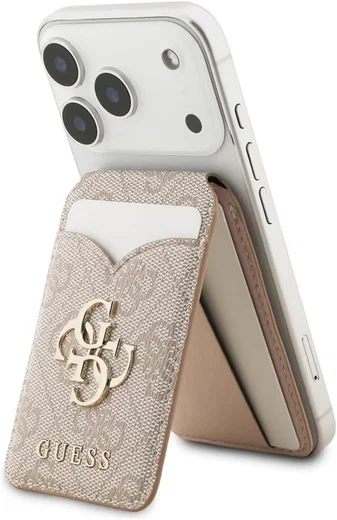 Guess 4G Classic MagSafe Pasjeshouder met Standaard & Spiegel PU-Leer Roze afbeelding 3