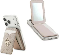 Guess 4G Classic MagSafe Pasjeshouder met Standaard & Spiegel PU-Leer Roze afbeelding