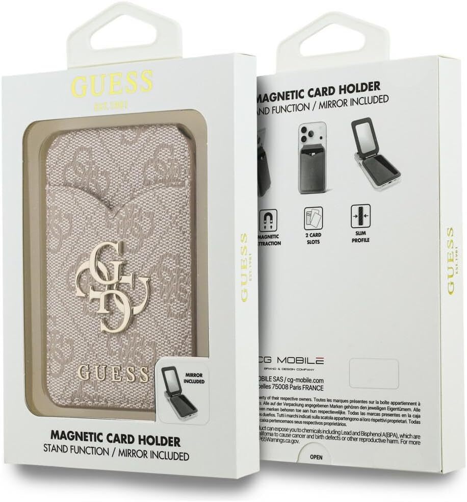 Guess 4G Classic MagSafe Pasjeshouder met Standaard & Spiegel PU-Leer Roze afbeelding 7