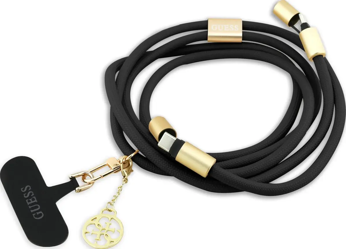 Guess Cords & Straps Telefoonkoord Universeel met Oplaadkabel Goud Zwart afbeelding 2