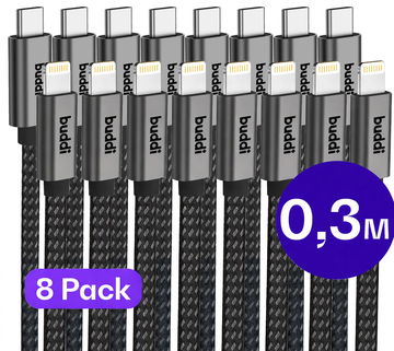 Set van 8 stuks 30cm Buddi Flex USB-C naar Lightning kabel