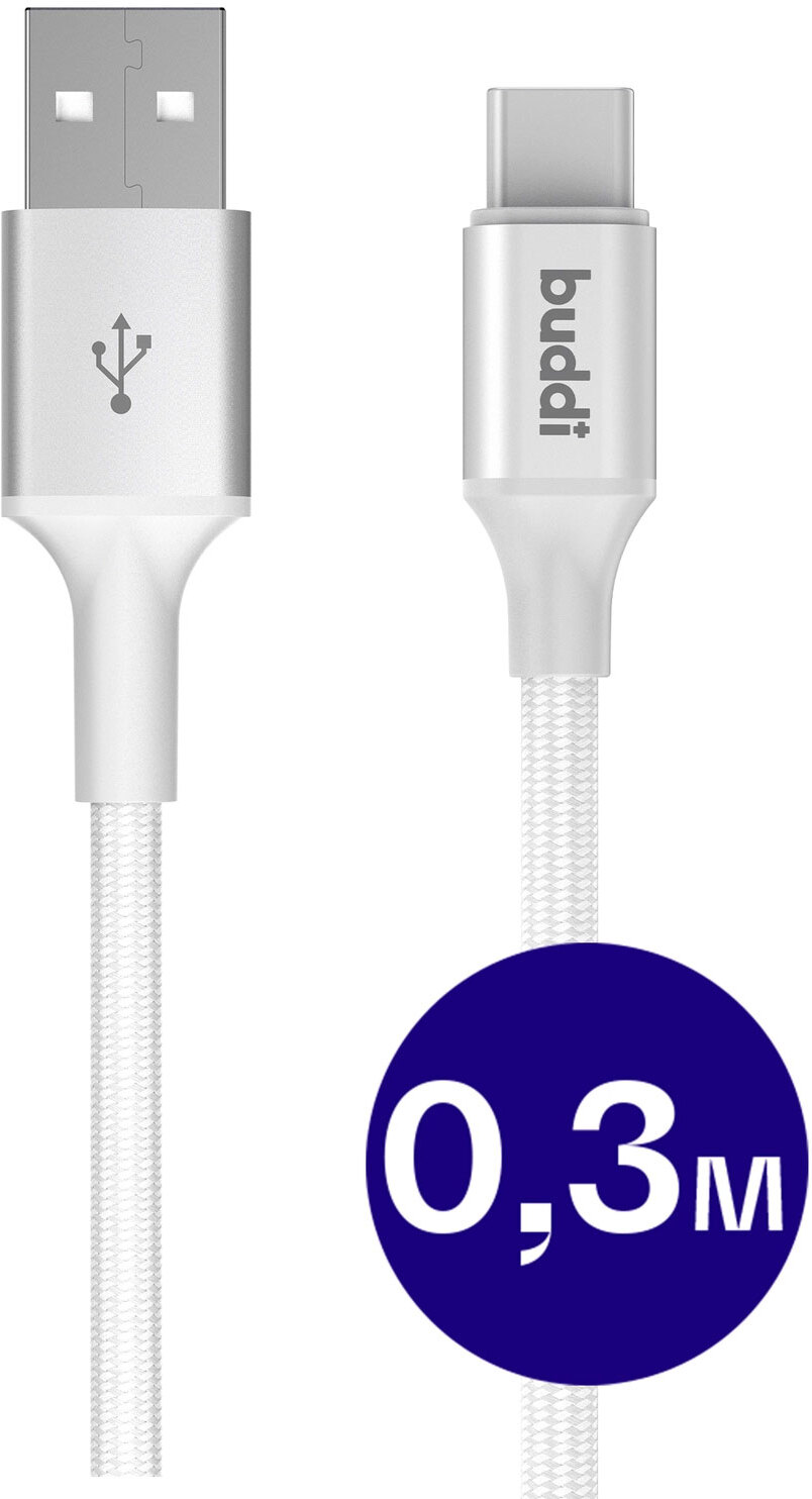 Set van 8 stuks 30cm Buddi Flex USB-A naar USB-C kabel Wit afbeelding 2