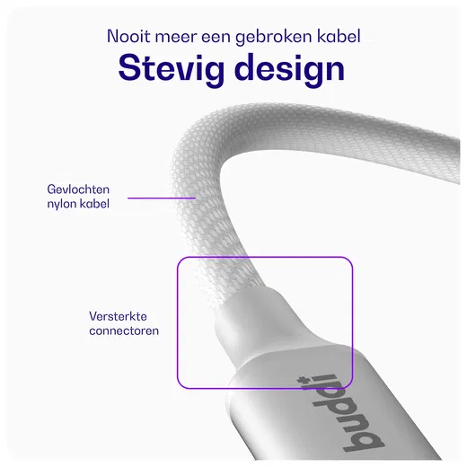 Set van 8 stuks 30cm Buddi Flex USB-C naar USB-C Kabel 60W Wit afbeelding 3
