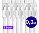Set van 8 stuks 30cm Buddi Flex USB-C naar USB-C Kabel 60W Wit