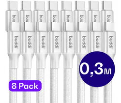 Set van 8 stuks 30cm Buddi Flex USB-C naar USB-C Kabel 60W Wit afbeelding