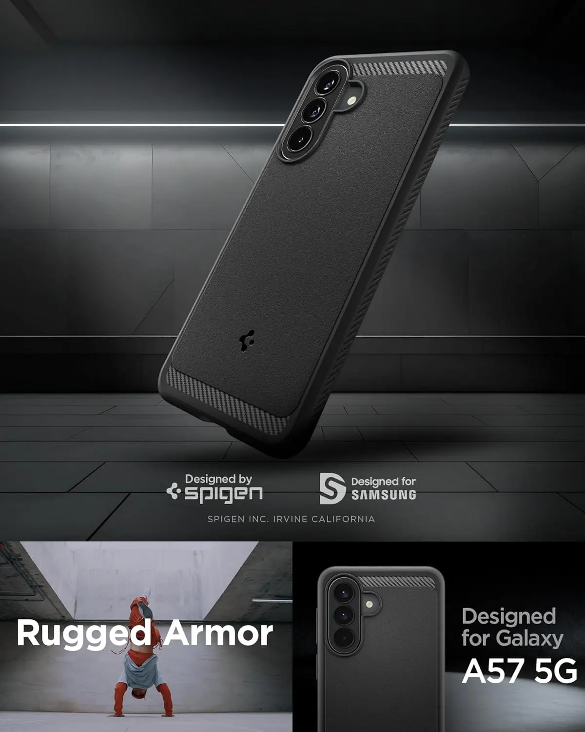 Spigen Rugged Armor Samsung Galaxy A57 Hoesje Back Cover Matte Zwart afbeelding 2