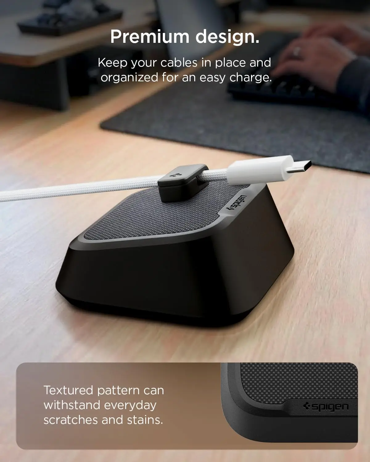 Spigen Universele Magnetische Kabel Houder voor Kabel Management Bureau Zwart afbeelding 2