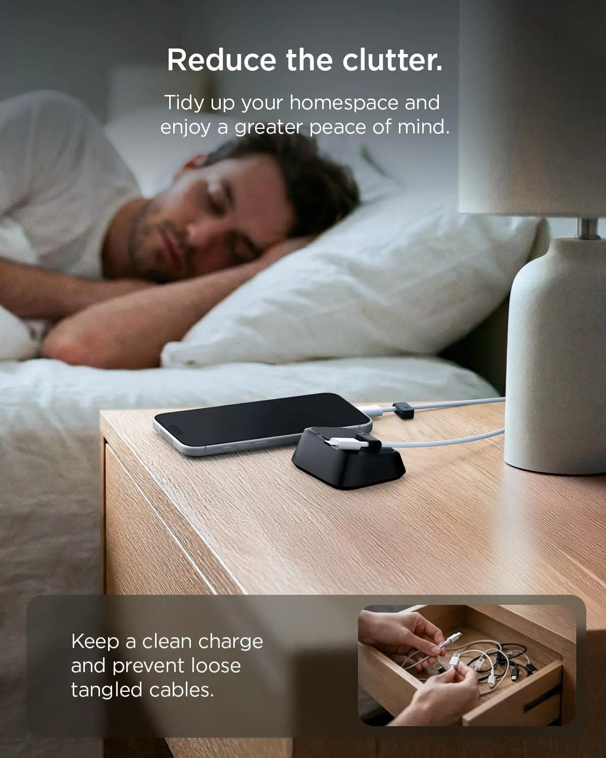 Spigen Universele Magnetische Kabel Houder voor Kabel Management Bureau Zwart afbeelding 3