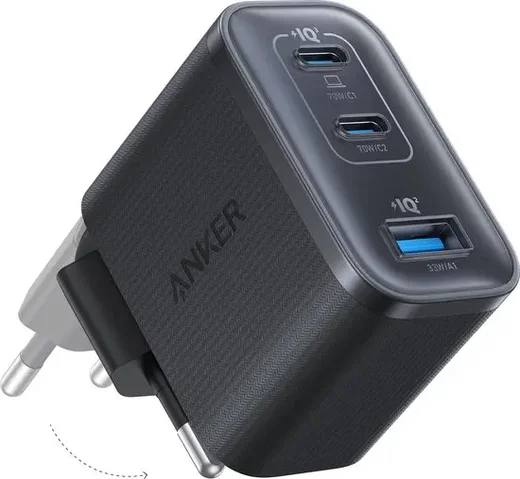 Anker Nano (70W) GaN USB-C / USB-A Fast Charge Adapter Zwart met USB-C Kabel afbeelding 2