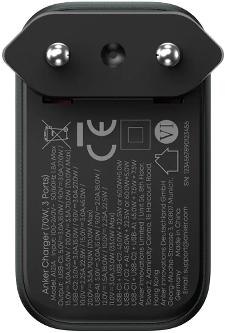 Anker Nano (70W) GaN USB-C / USB-A Fast Charge Adapter Zwart met USB-C Kabel afbeelding 6